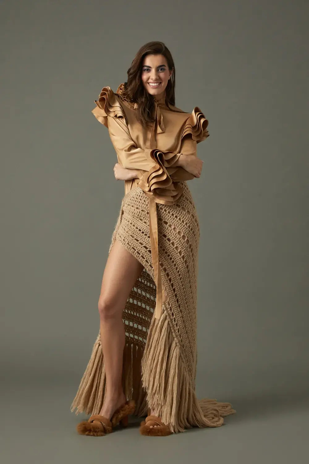 FALDA FLECOS BEIGE