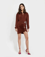 VESTIDO CAMISERO FRUNCIDO MARRÓN