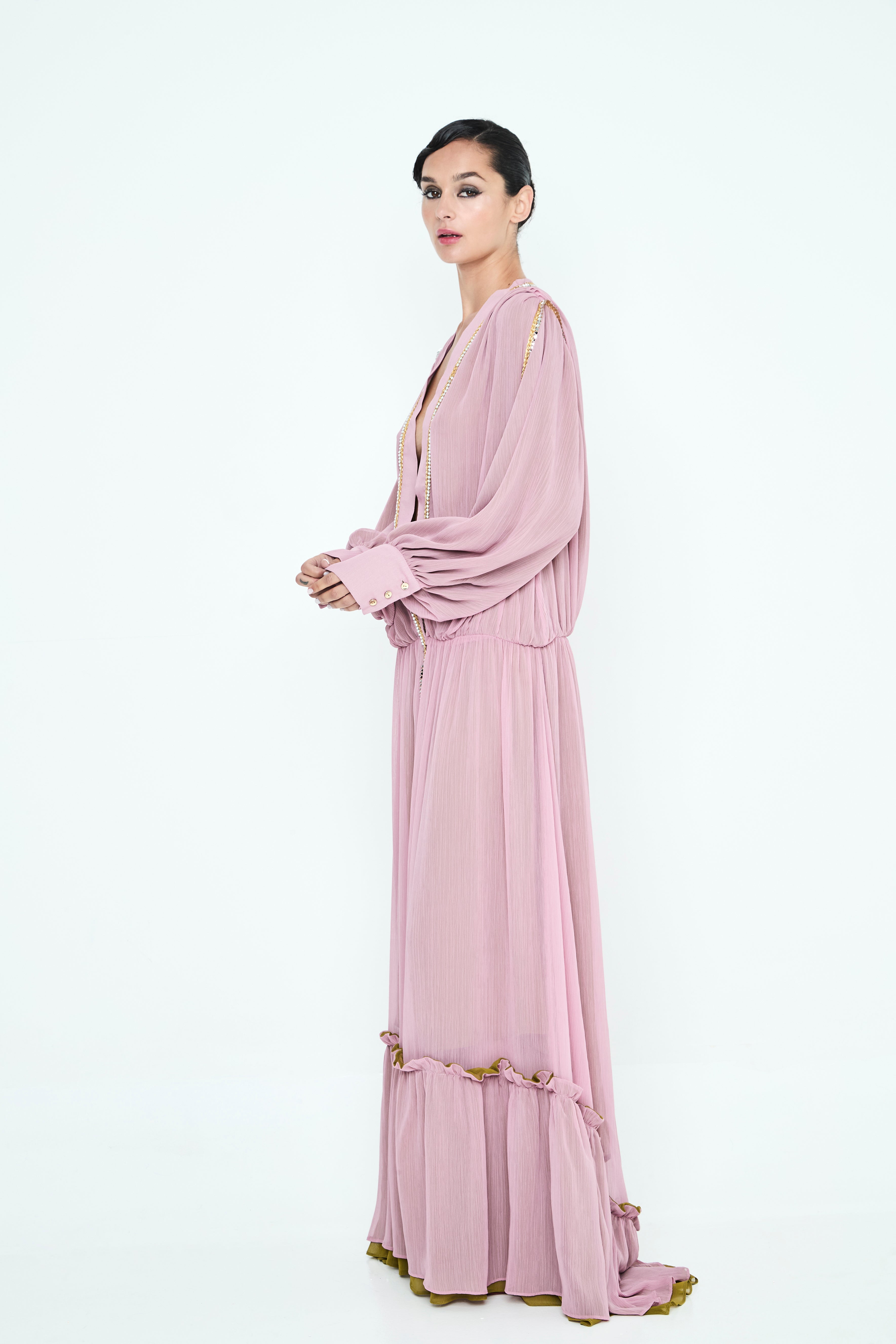 VESTIDO BAMBULA ROSA Y VERDE