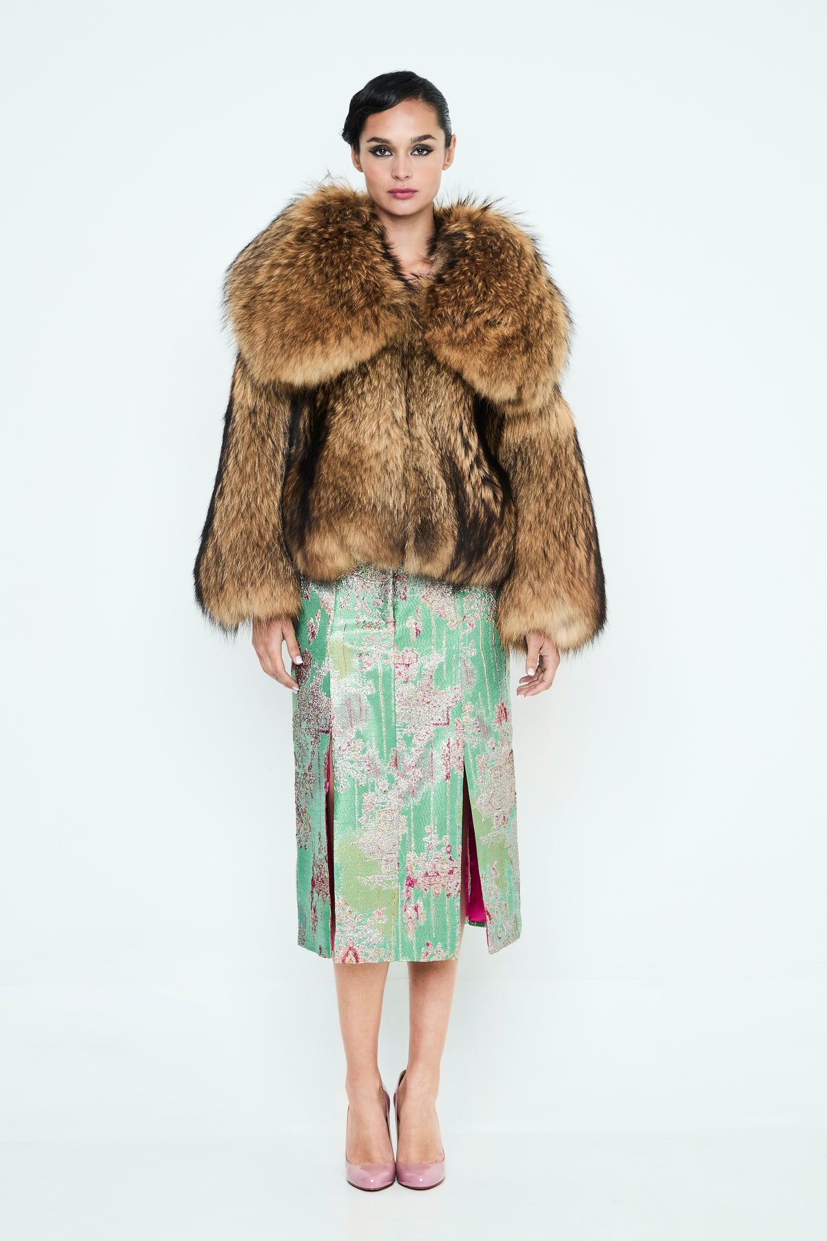 FALDA ABERTURAS JACQUARD VERDE