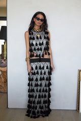 VESTIDO DOS PIEZAS BORLAS