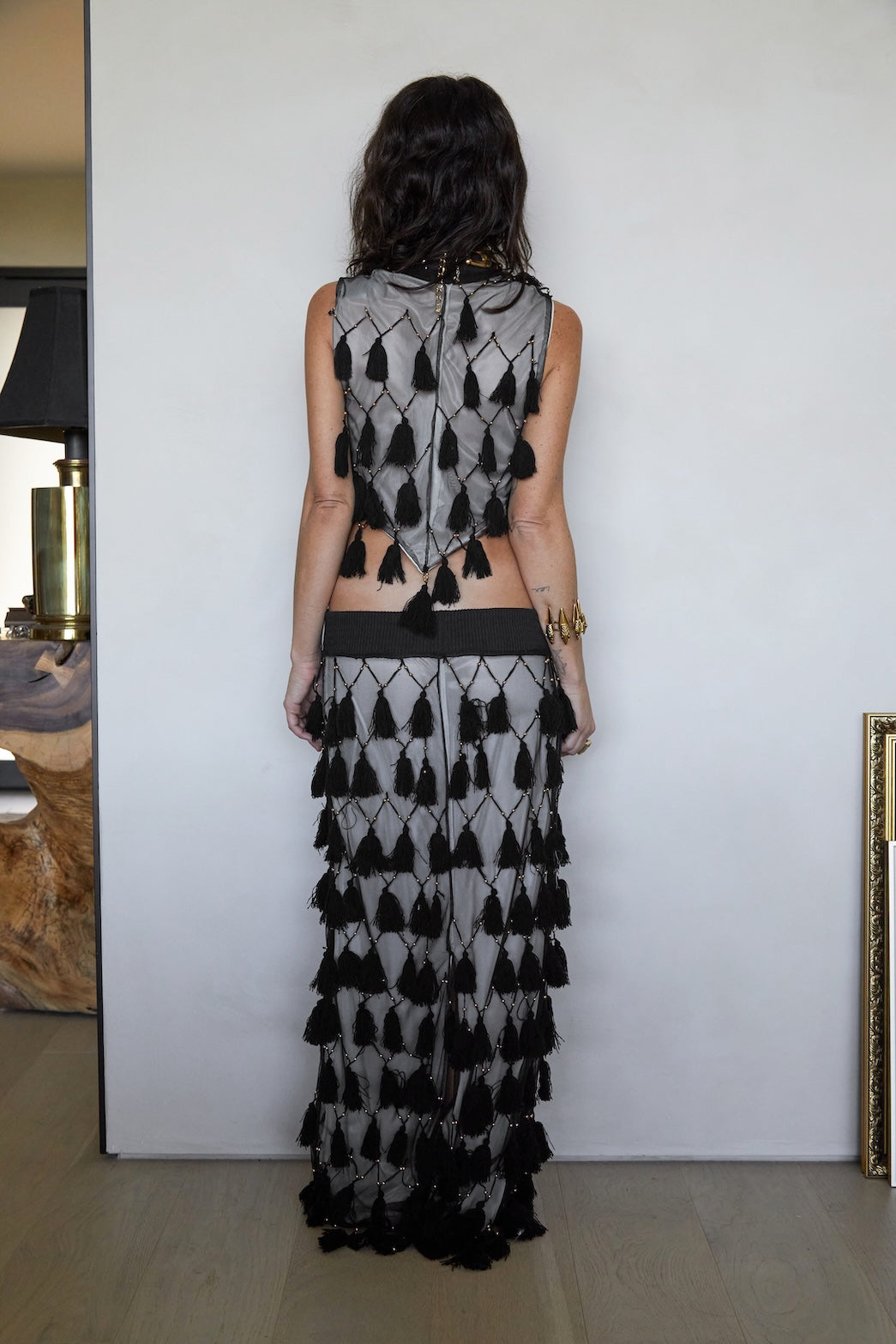 VESTIDO DOS PIEZAS BORLAS